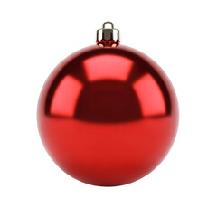 Shiny red christmas ornament hanging against a dark black background