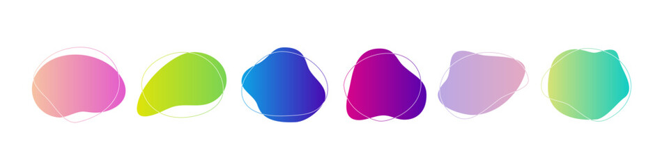 Abstract organic shapes. Liquid blobs in various neon colors. Fluid geometric irregular figures. Trendy vector illustrations set isolated on transparent background