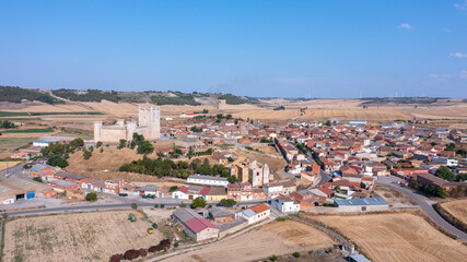 Aerial View of Torrelobatón Village with Its Medieval Castle on the Horizon