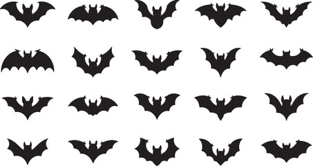 Fototapeta premium Collection of black bat silhouettes for halloween and spooky themes