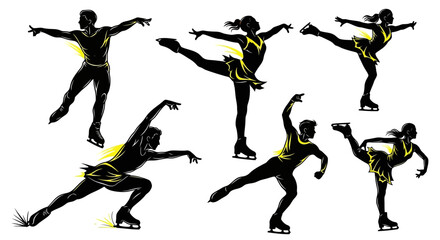 Elegant figure skaters gracefully performing dynamic routines on ice, a stunning display of athleticism and artistry for sports enthusiasts and event promotions