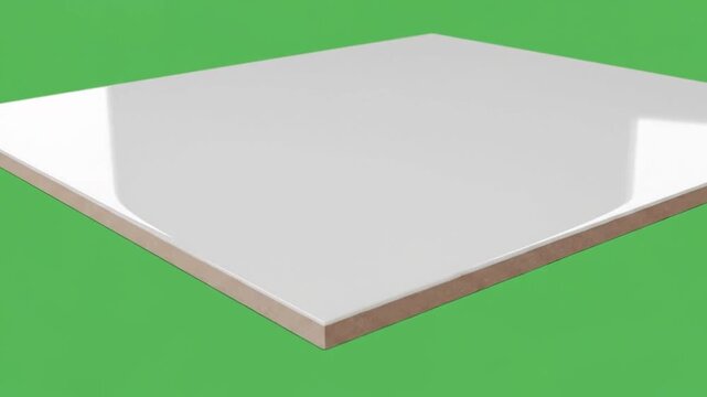 A clean white tile with a glossy finish on a green background.