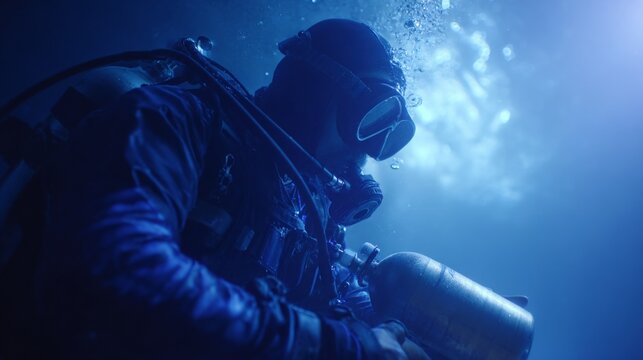 Ensuring Safety by Checking Oxygen Tank and Gauges Before Underwater Exploration Activities