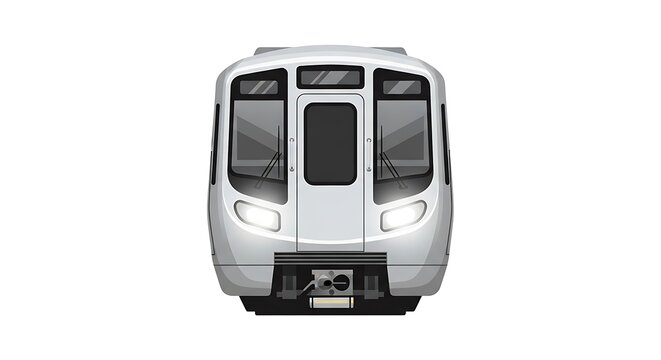 Modern white train front view isolated on white background