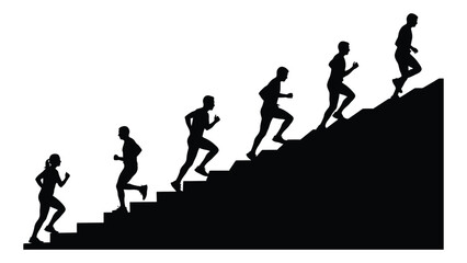 Stair climb progress silhouette isolated on white background, Vector