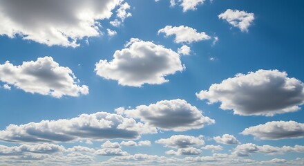 Fluffy white cumulus clouds against a bright blue sky