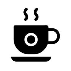 Black silhouette of a steaming coffee cup isolated on