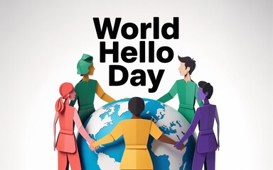Colorful figures represent harmony and togetherness for World Hello Day celebration.