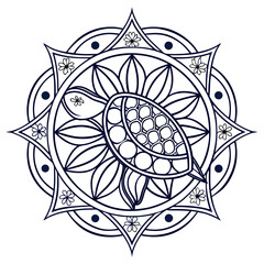 Turtle mandala design isolated on featuring floral elements
