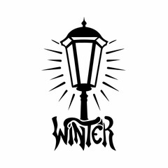 Winter street lamp with the word winter isolated on
