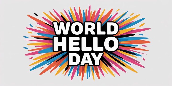 Vibrant explosion design celebrates World Hello Day with bold colorful energy.
