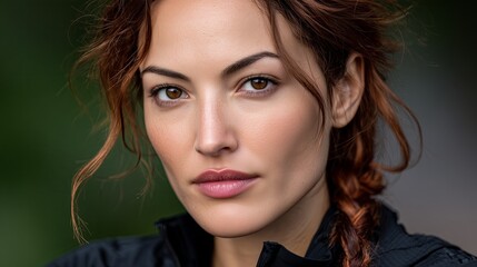 Woman with braided hair poses confidently outdoors in natural light