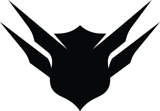 Abstract black modern shield emblem logo with sharp angular wings - Powered by Adobe
