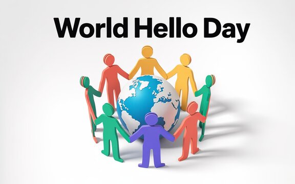 Celebratory artwork spreads positivity, friendship, and worldwide greetings on Hello Day.