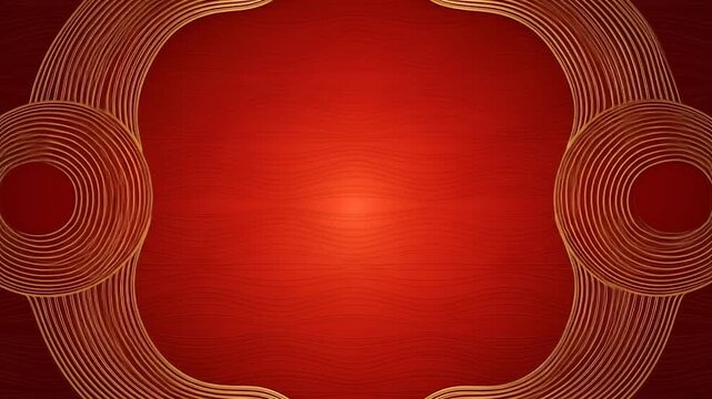 Vibrant red backdrop with intricate golden curvilinear patterns, creating a sophisticated and festive aesthetic suitable for cultural celebrations and elegant decorative designs