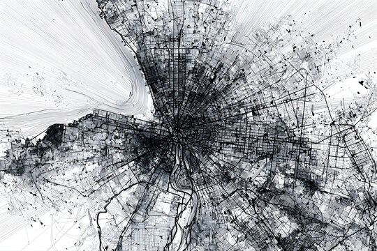 Detailed metropolitan city map layout with radial design concept