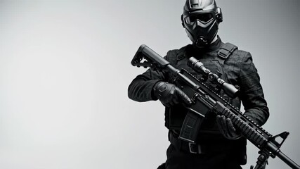 Futuristic Soldier with Assault Rifle