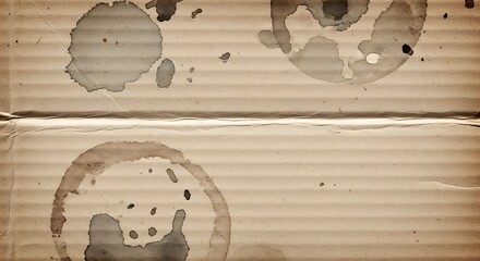 Textured cardboard surface with coffee stains and water rings