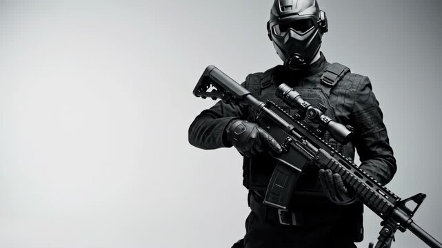 Futuristic Soldier with Assault Rifle
