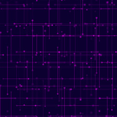 Obraz premium Abstract digital background with bright multicolored lines and dots on a dark background. Vector illustration resembles an electrical circuit or glowing connections in virtual space.