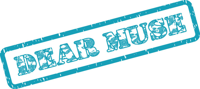 Dear Muse Teal Blue Ink Rubber Stamp with Grunge Texture and Bold Typography