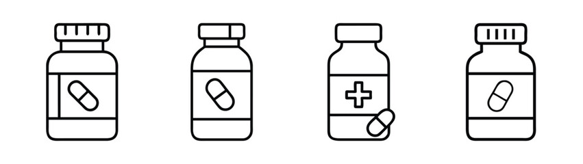 Medicine bottles vector illustration: pharmacy, capsules, pills, drugs, healthcare, treatment, remedy