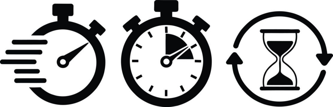 Time management, speed, duration, cycle, and efficiency icons.