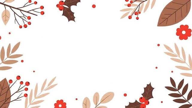 Festive autumn and winter holiday border design with colorful leaves, vibrant berries, and delicate flowers, perfect for seasonal greetings, invitations, and decorative backgrounds