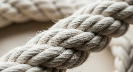 Close up of thick natural fiber rope twisted together in a detailed pattern