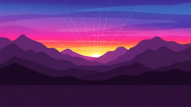 Pixel art sunset over the mountains with a purple sky