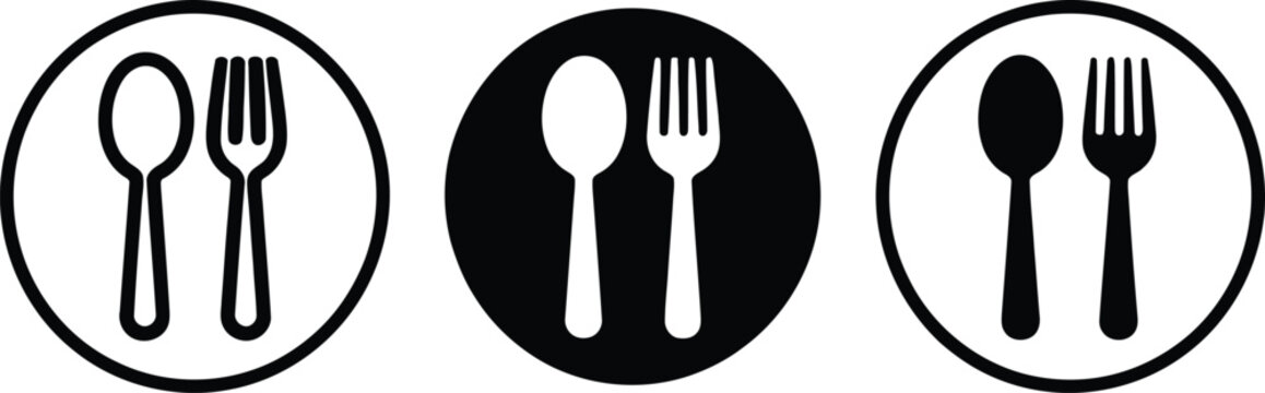Dining cutlery icons set for restaurant, food, and meal apps