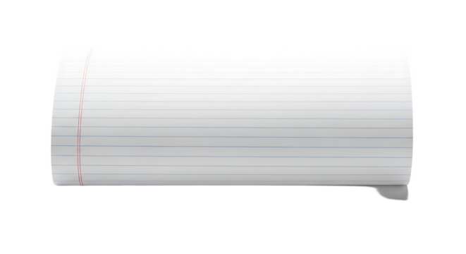 A close up view of a white paper roll with horizontal lines on a black background in a studio shot
