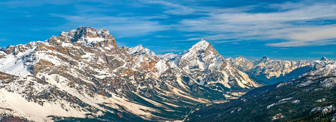 Dolomites range from a snowy ski slope in Cortina d&rsquo;Ampezzo, Italy