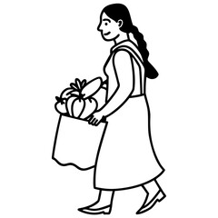 Woman carrying a shopping bag full of fresh produce isolated on