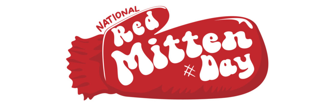 Happy red mitten day wide banner with warm red mittens isolated on white background. Celebrate national Red mittens day 21 November Canadian holiday greeting card