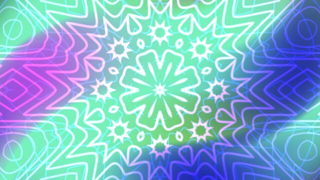 kaleidoscope overlay radial pattern with neoncolored geometric shapes suitable for abstract backgrounds, music album covers, and creative design projects.