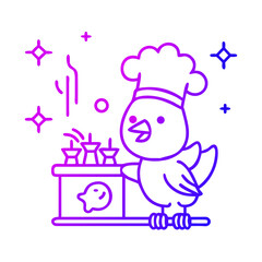 A cute bird chef is cooking with a chefs hat isolated on