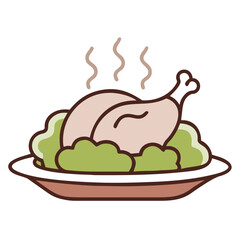 Illustration of a roasted chicken with vegetables isolated on