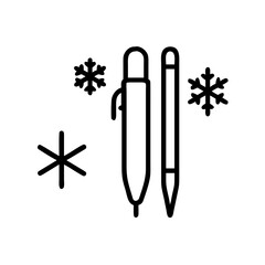 Stylized pen and pencil with snowflakes isolated on