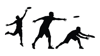 Dynamic frisbee player silhouettes isolated on white background, Vector