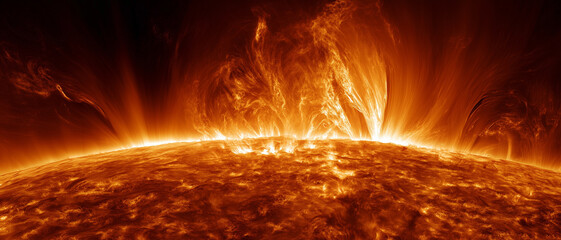 Close-up of the Sun. Solar prominences - astronomical photography. Digital photo illustration.