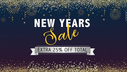 New years sale special offer with extra twenty five percent off discount announcement