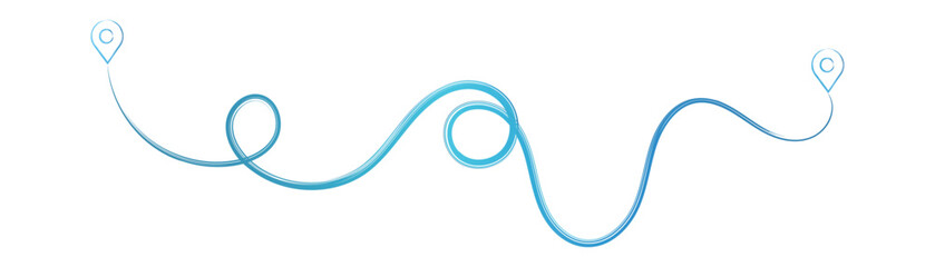 Blue gradient line connecting two location pins on white background marker navigation