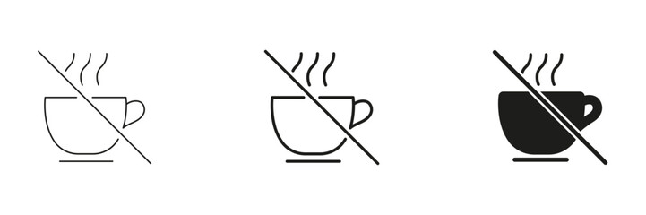 No Hot Drinks Allowed Line And Solid Icon Set. Beverage Restriction, Safety, And Prohibition Outline And Silhouette Symbol Collection. Warning Signage. Isolated Vector Illustration