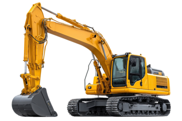 Yellow heavy-duty excavator, large tracked machine,  construction equipment