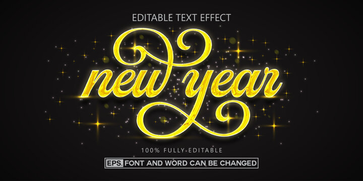 Happy New Year Gold Glitter Text Effect - Editable Script Typography