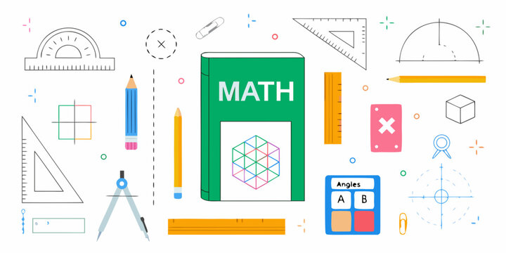 Collection of math and geometry tools and symbols for education and learning