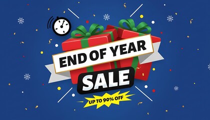 End of year sale with red gift boxes and clock symbolizing limited time offer
