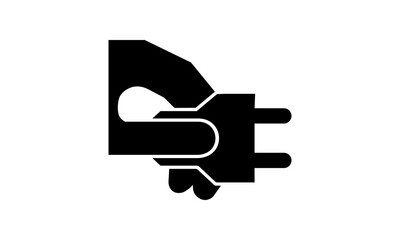 Fototapeta premium Piktogramm Stromstecker einstecken – Hand mit Stecker / Energieanschluss / Stromsymbol (schwarz)