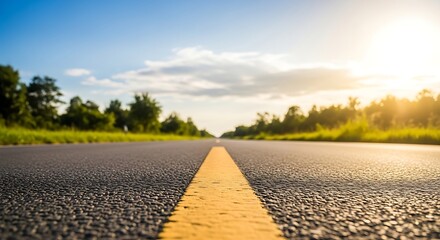 Open road stretching towards the horizon under a sunny sky